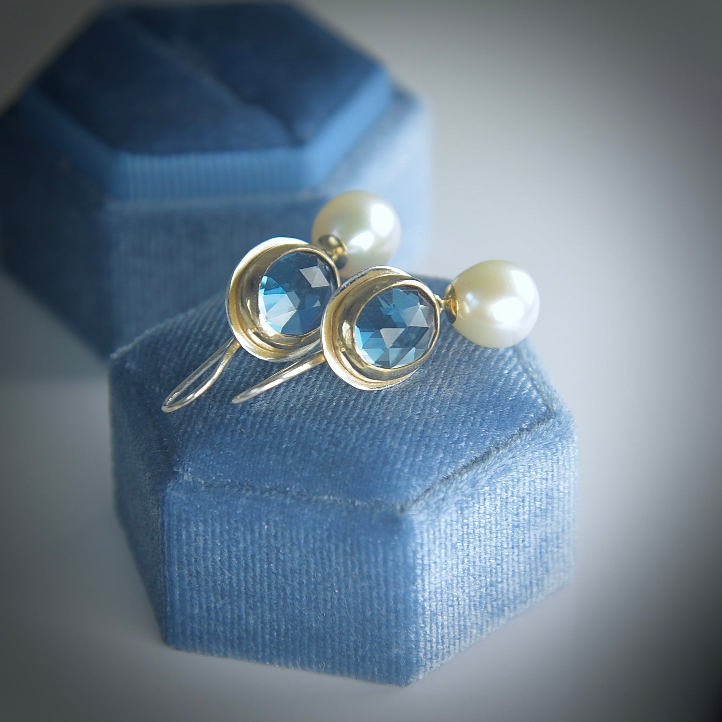 LONDON BLUE TOPAZ & FRESHWATER PEARL 14K GOLD FILL & STERLING SILVER DROP EARRINGS