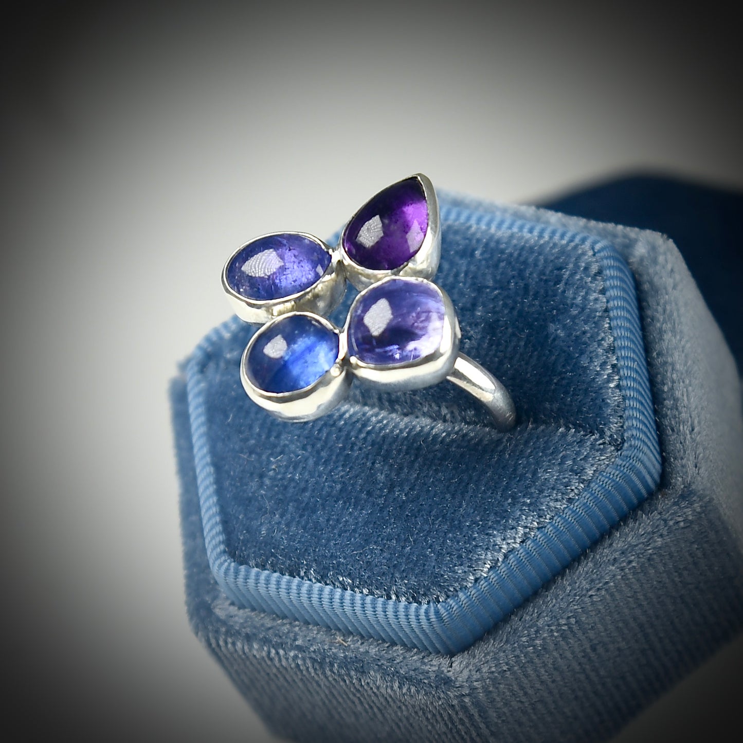 MULTI GEMSTONE CLUSTER STERLING RING