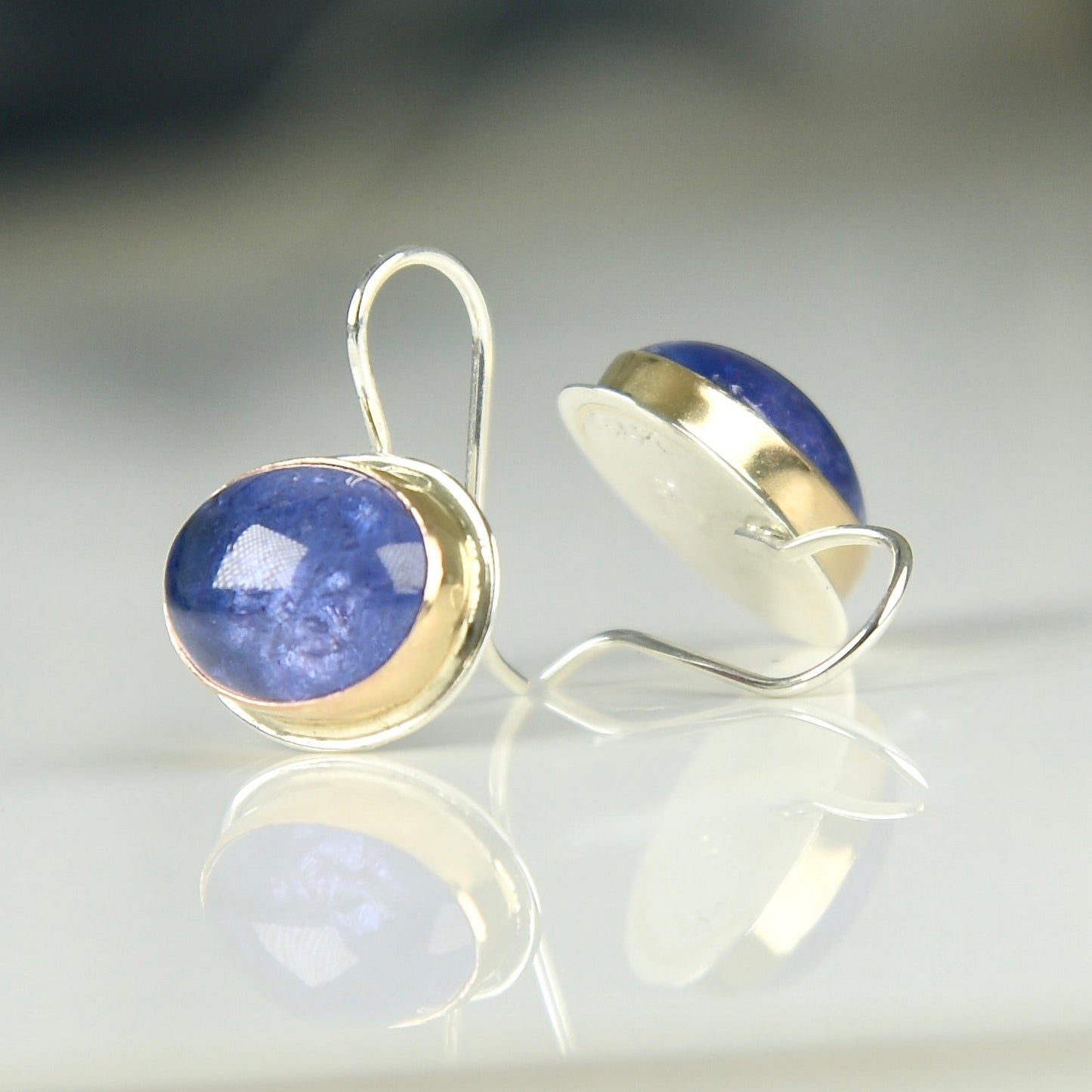 TANZANITE 14K GOLD FILL & STERLING SILVER DROP EARRINGS
