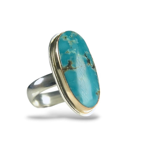 KINGMAN TURQUOISE 14K GOLD FILL & STERLING SILVER RING