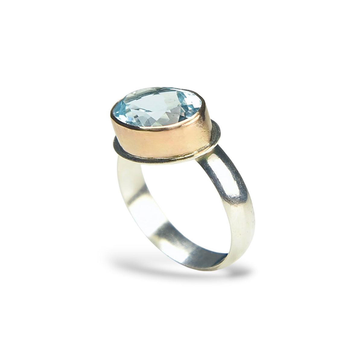 SWISS BLUE TOPAZ 14K GOLD FILL & STERLING SILVER RING