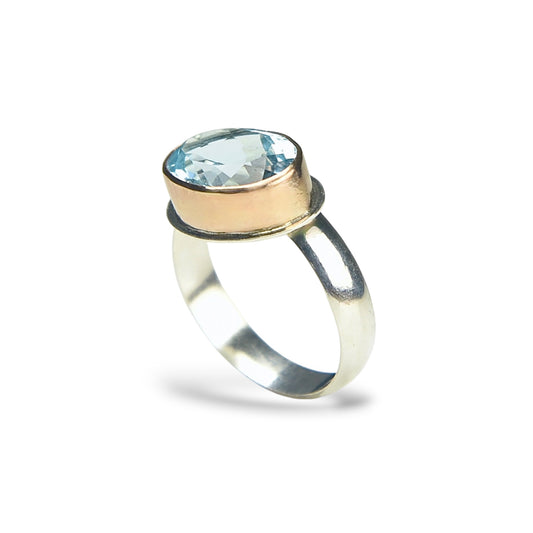 SWISS BLUE TOPAZ 14K GOLD FILL & STERLING SILVER RING