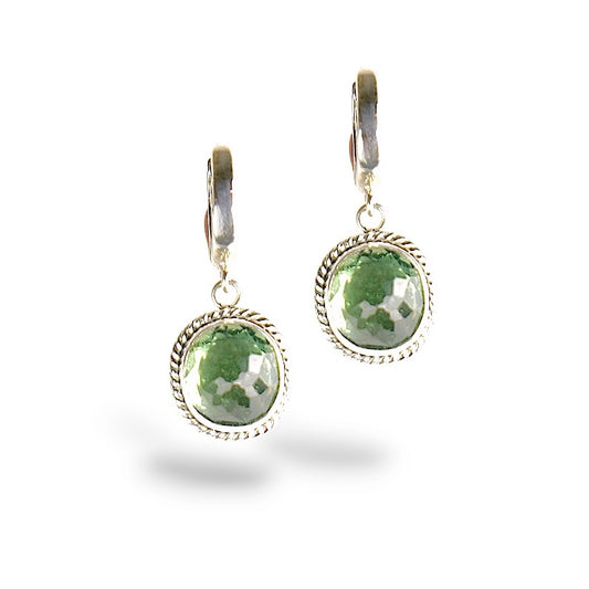 GREEN AMETHYST DROP STERLING HUGGIE EARRINGS