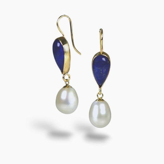 LAPIS LAZULI & FRESHWATER PEARL 14K GOLD FILL EARRINGS