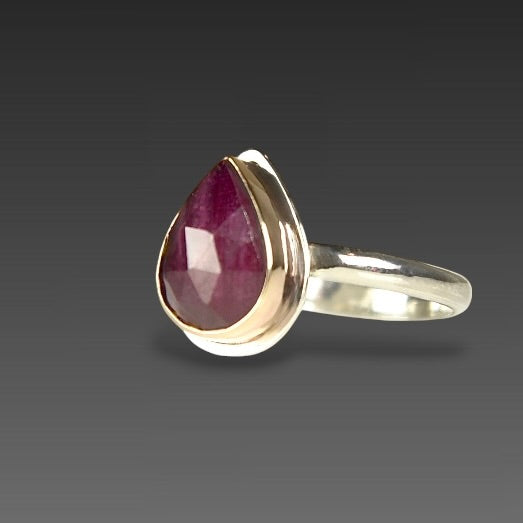 PINK SAPPHIRE TEARDROP 14K GOLD FILL & STERLING RING