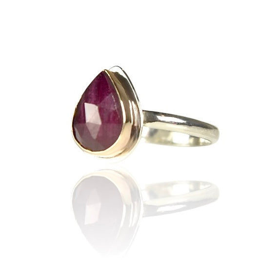 PINK SAPPHIRE TEARDROP 14K GOLD FILL & STERLING RING