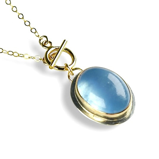 AQUAMARINE 14K GOLD FILL & STERLING PENDANT NECKLACE