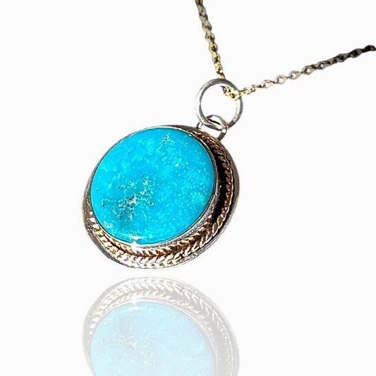 KINGMAN TURQUOISE 14K GOLD FILL & STERLING PENDANT NECKLACE