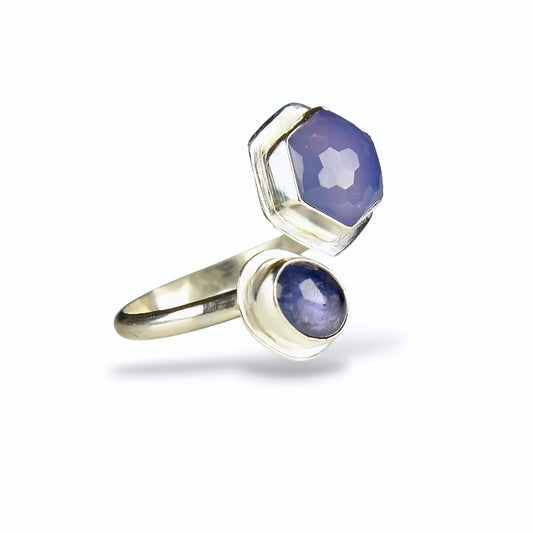 TANZANITE & LAVENDER CHALCEDONY OPEN STERLING RING