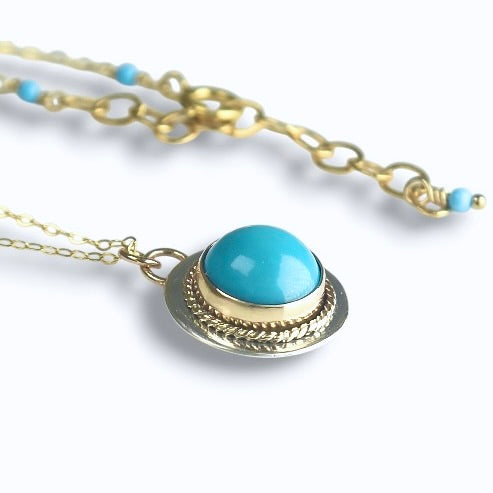 KINGMAN TURQUOISE 14K GOLD FILL & STERLING PENDANT NECKLACE