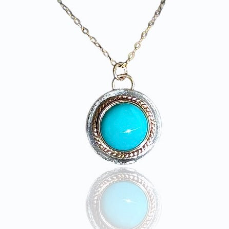 KINGMAN TURQUOISE 14K GOLD FILL & STERLING PENDANT NECKLACE