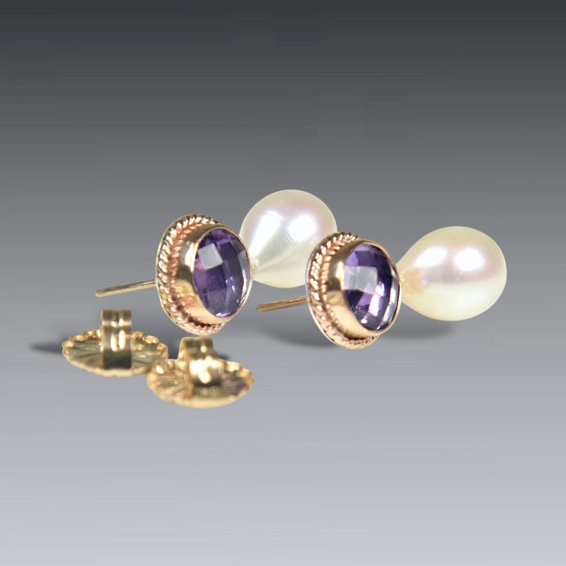 PINK AMETHYST & FRESHWATER PEARL 14K GOLD FILL EARRINGS