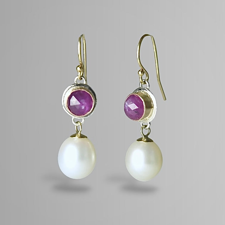 PINK SAPPHIRE & FRESHWATER PEARL 14K GOLD FILL & STERLING EARRINGS