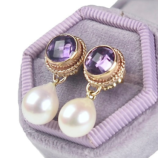 PINK AMETHYST & FRESHWATER PEARL 14K GOLD FILL EARRINGS