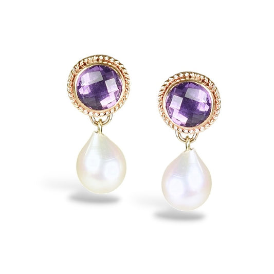 PINK AMETHYST & FRESHWATER PEARL 14K GOLD FILL EARRINGS