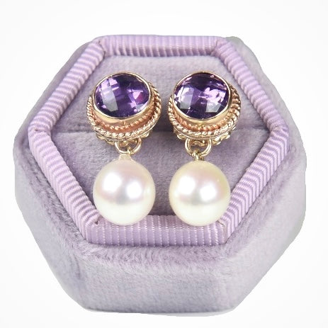 PINK AMETHYST & FRESHWATER PEARL 14K GOLD FILL EARRINGS