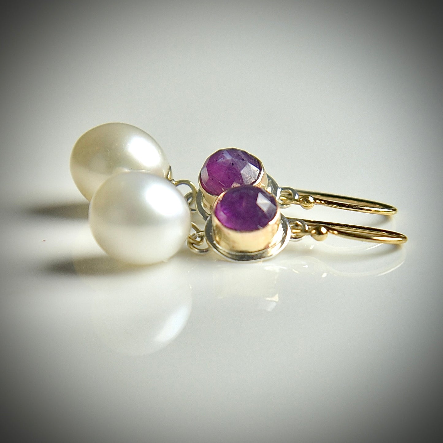 PINK SAPPHIRE & FRESHWATER PEARL 14K GOLD FILL & STERLING EARRINGS