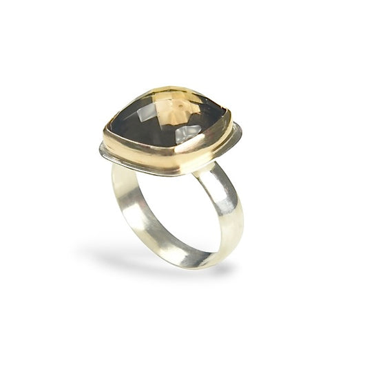SMOKY QUARTZ 14k GOLD FILL & STERLING RING
