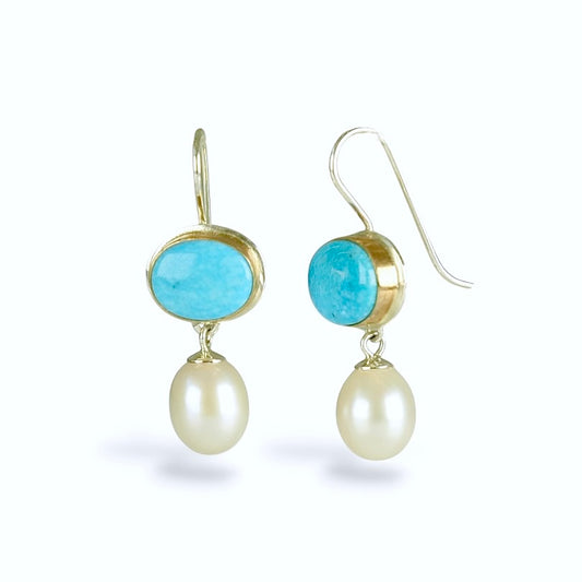 NACOZARI TURQUOISE & FRESHWATER PEARL 14K GOLD FILL & STERLING SILVER DROP EARRINGS