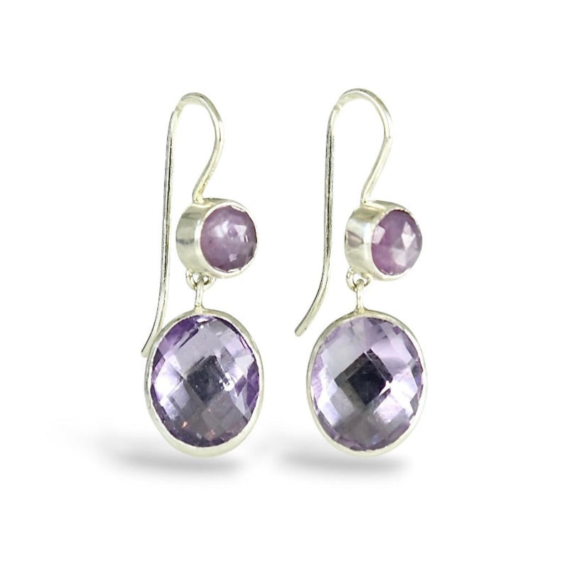 PINK SHEEN SAPPHIRE & PINK AMETHYST STERLING EARRINGS
