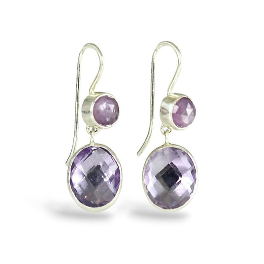 PINK SHEEN SAPPHIRE & PINK AMETHYST STERLING EARRINGS