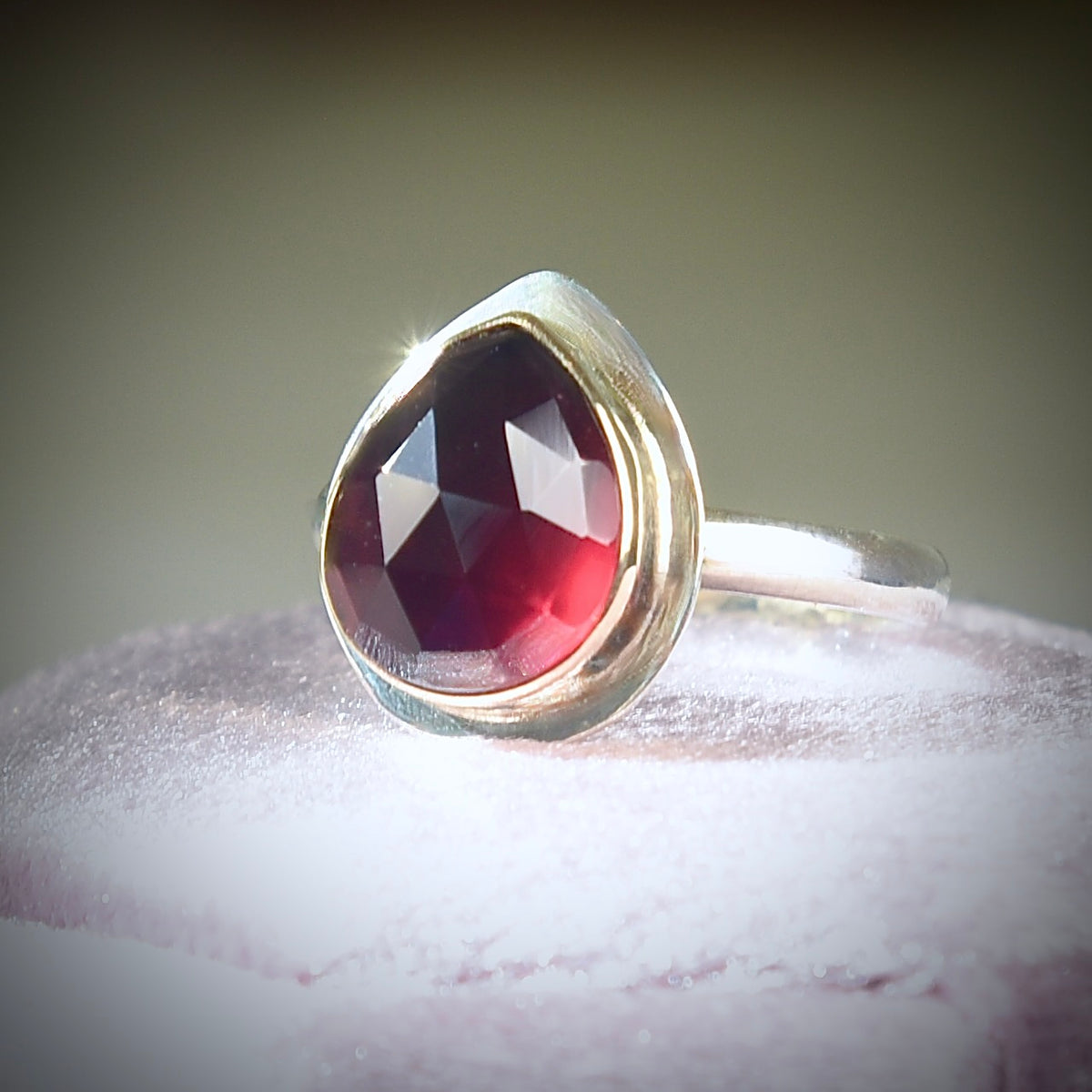 RHODOLITE GARNET TEARDROP 14K GOLD FILL & STERLING RING