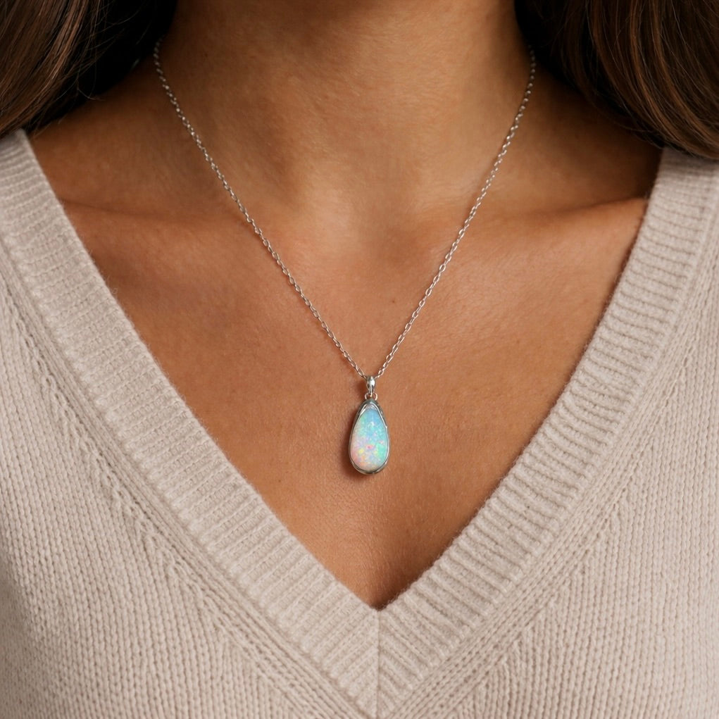 ETHIOPIAN OPAL STERLING SILVER PENDANT NECKLACE