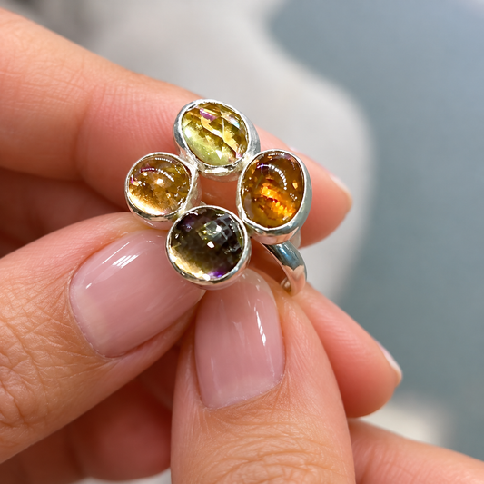 MULTI GEMSTONE CLUSTER STERLING RING