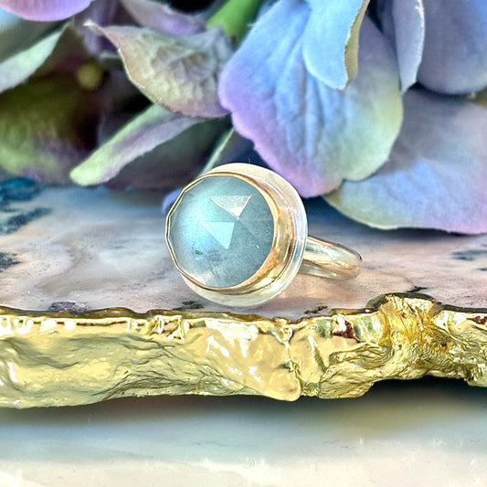 MOSS AQUAMARINE 14k GOLD FILL & STERLING RING