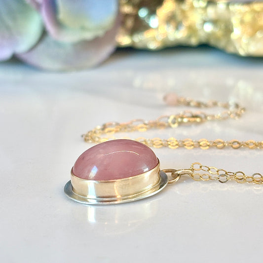 GUAVA QUARTZ 14K GOLD FILL & STERLING PENDANT NECKLACE