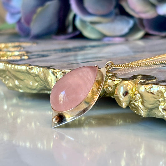 PINK TEARDROP MORGANITE 14K GOLD FILL & STERLING PENDANT NECKLACE