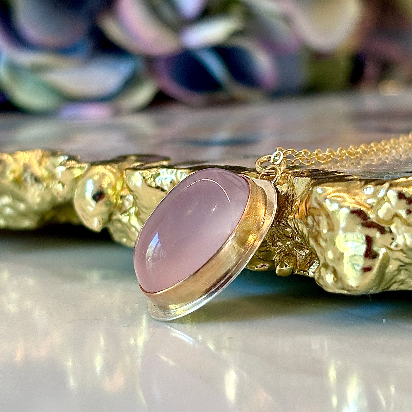 LAVENDER CHALCEDONY 14K GOLD FILL & STERLING PENDANT NECKLACE