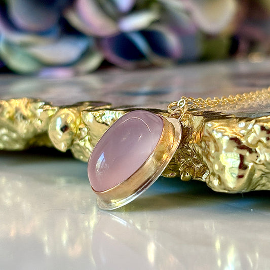 LAVENDER CHALCEDONY 14K GOLD FILL & STERLING PENDANT NECKLACE