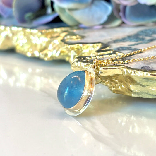 AQUAMARINE 14K GOLD FILL & STERLING PENDANT NECKLACE