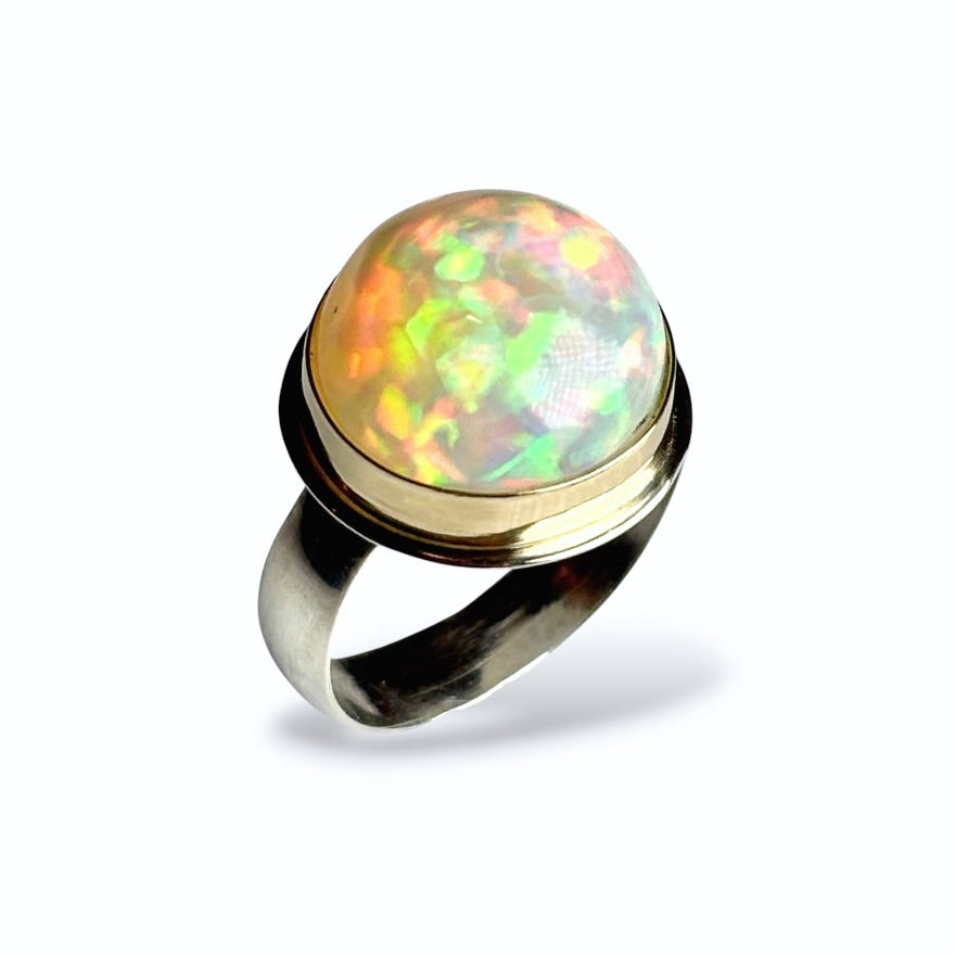 ETHIOPIAN OPAL 18K SOLID GOLD & STERLING RING