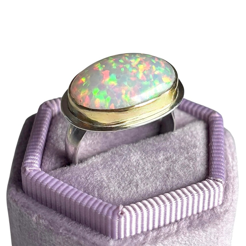 ETHIOPIAN OPAL 18K SOLID GOLD & STERLING RING