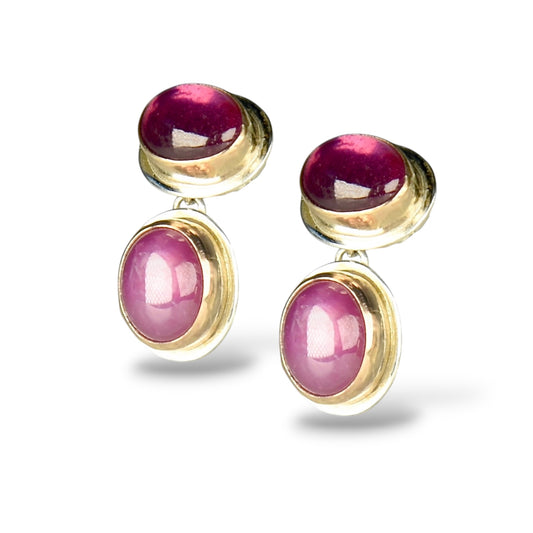 PINK RUBY 14K GOLD FILL & STERLING POST BACK DROP EARRINGS