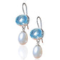 SWISS BLUE TOPAZ & FRESHWATER PEARL STERLING SILVER DROP EARRINGS