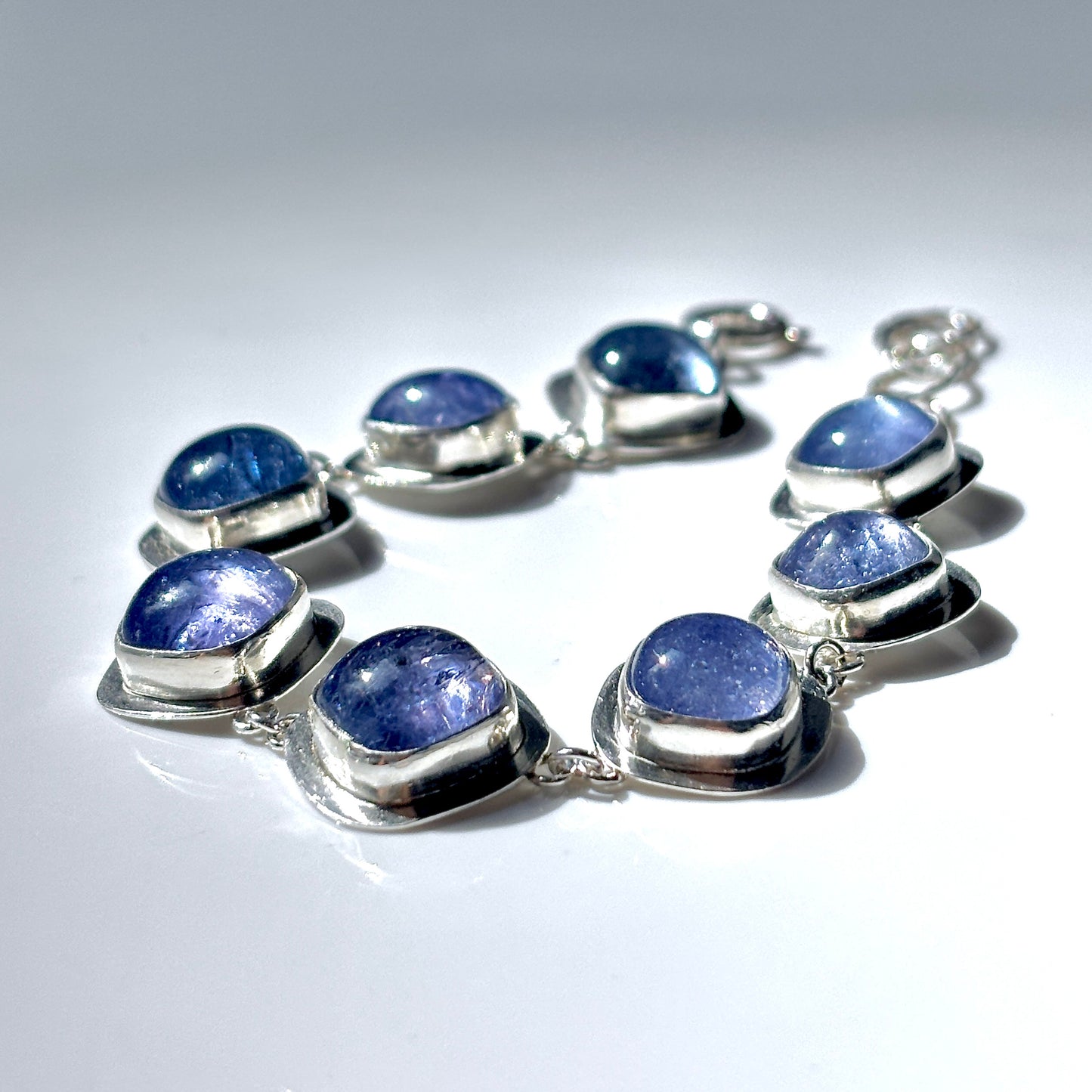 LINKED TANZANITE STERLING SILVER BRACELET
