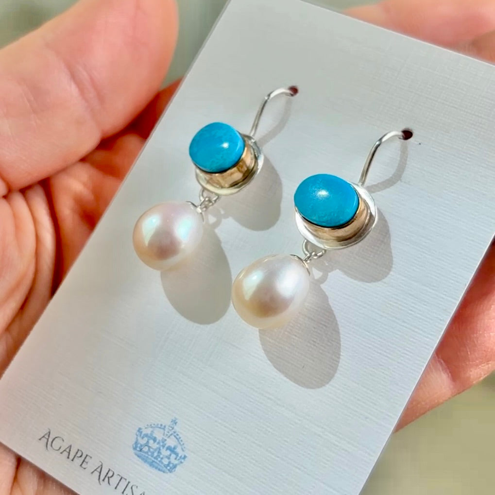 NACOZARI TURQUOISE & FRESHWATER PEARL 14K GOLD FILL & STERLING SILVER DROP EARRINGS