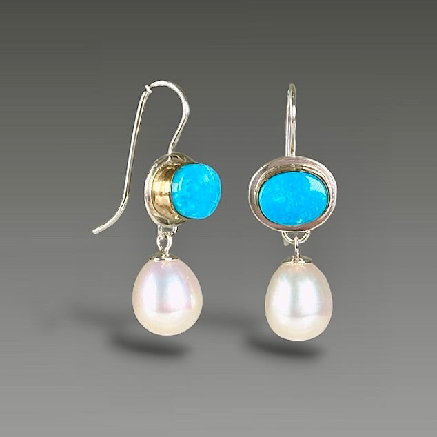 NACOZARI TURQUOISE & FRESHWATER PEARL 14K GOLD FILL & STERLING SILVER DROP EARRINGS