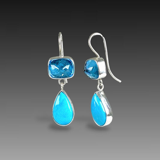 BLUE TOPAZ & NACOZARI TURQUOISE STERLING EARRINGS