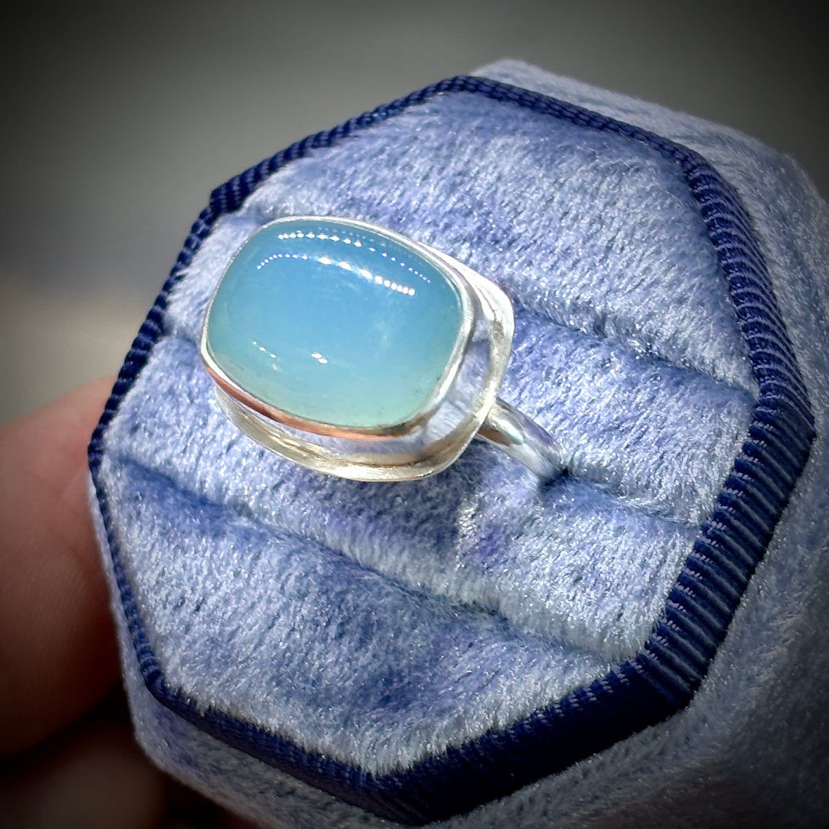 AQUA CHALCEDONY STERLING SILVER RING