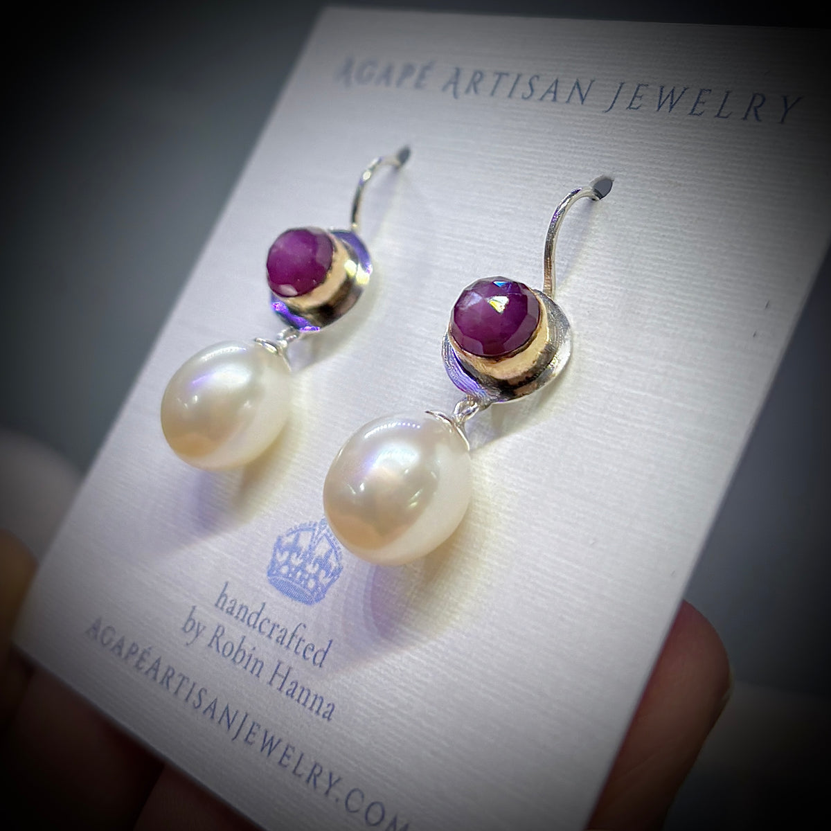 PINK SHEEN SAPPHIRE & FRESHWATER PEARL 14K GOLD FILL & STERLING EARRINGS