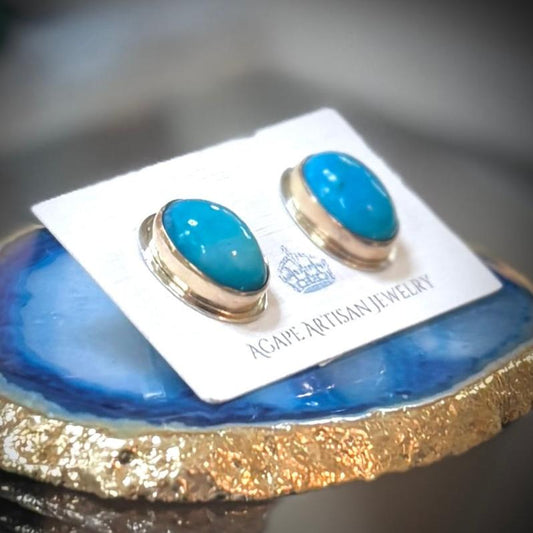 PERUVIAN BLUE OPAL 14K GOLD FILL & STERLING STUD EARRINGS