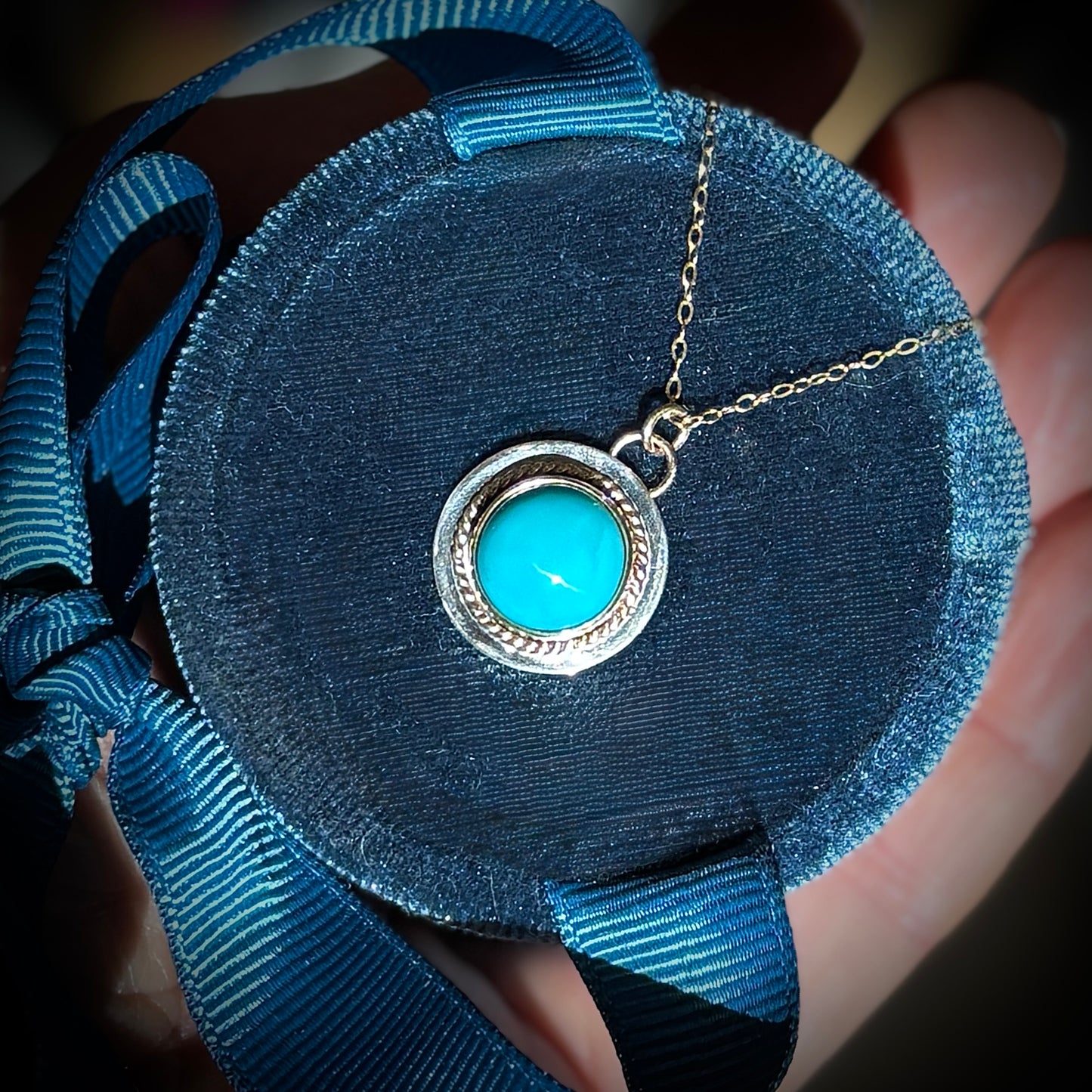 KINGMAN TURQUOISE 14K GOLD FILL & STERLING PENDANT NECKLACE