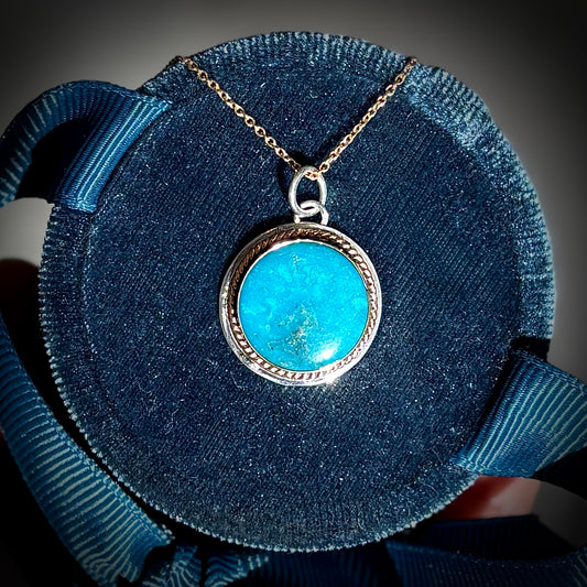 KINGMAN TURQUOISE 14K GOLD FILL & STERLING PENDANT NECKLACE