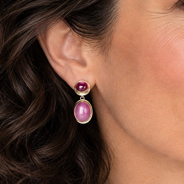 PINK RUBY 14K GOLD FILL & STERLING POST BACK DROP EARRINGS