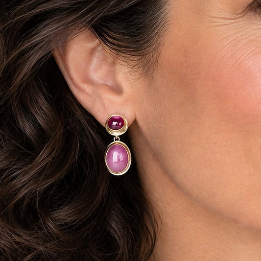 PINK RUBY 14K GOLD FILL & STERLING POST BACK DROP EARRINGS