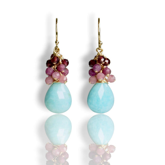 Agape Artisan Jewelry AMAZONITE & OMBRE CLUSTER EARRINGS 14k gold filled